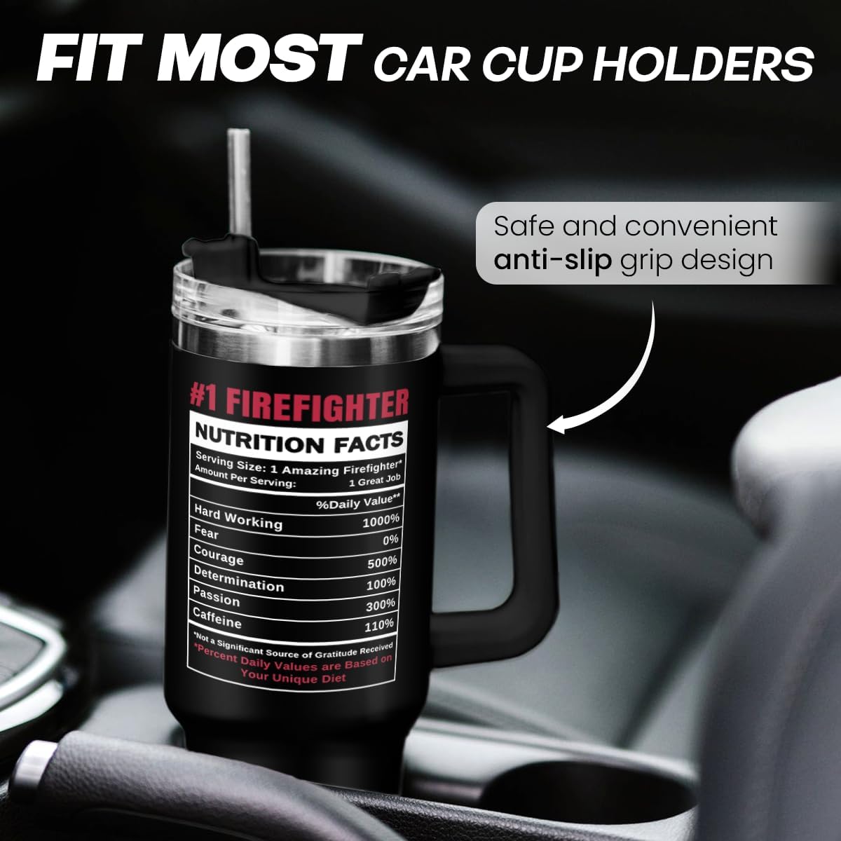 Black Firefighter Quencher Tumbler with Handle 40oz