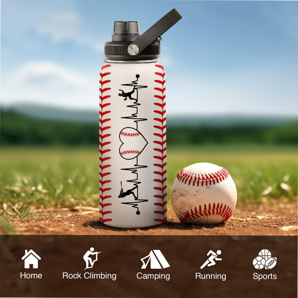 White Baseball Chug Lid Water Bottle 32oz