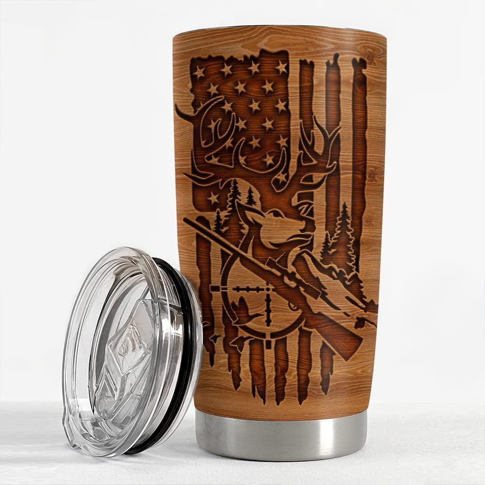 Personalized Hunting Tumbler Wood American Flag For Hunting Lover