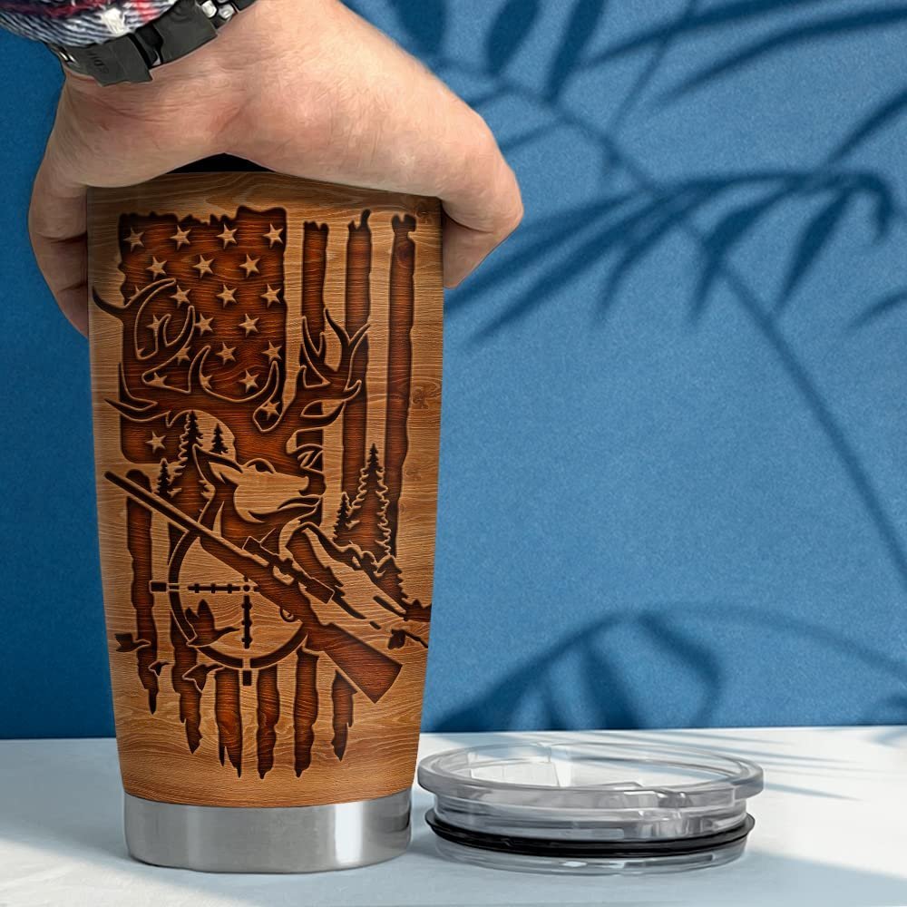 Personalized Hunting Tumbler Wood American Flag For Hunting Lover