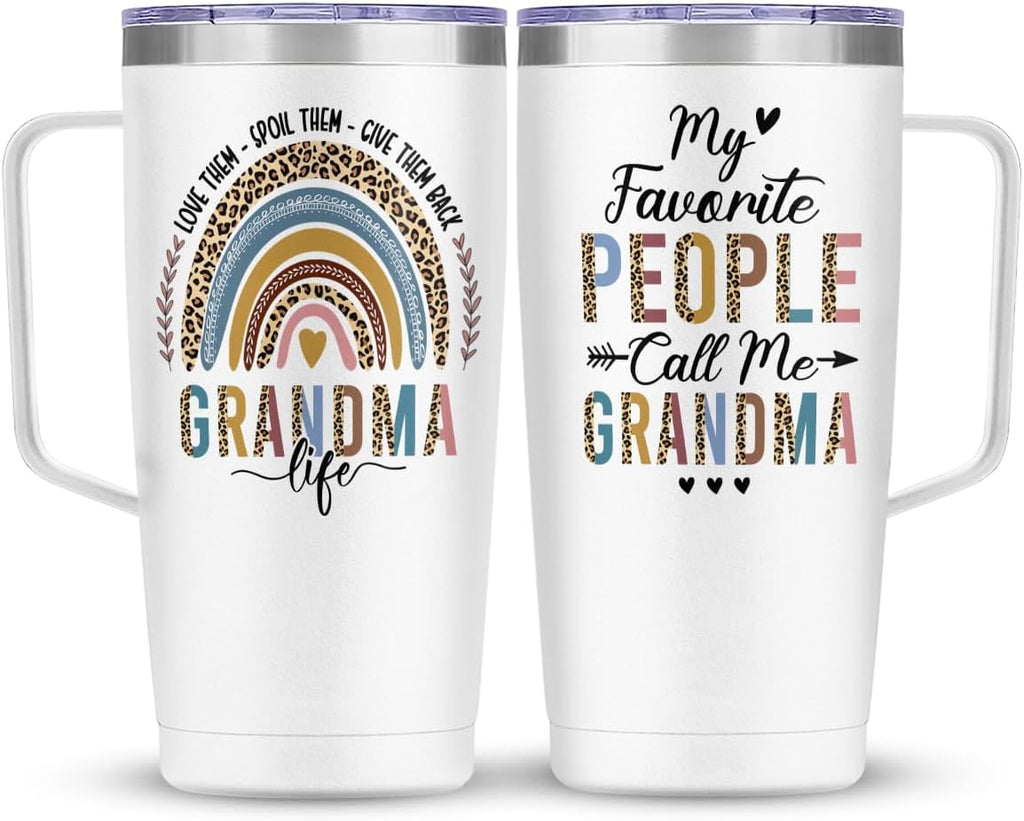 White Grandma Curved Tumbler with Handle 20oz