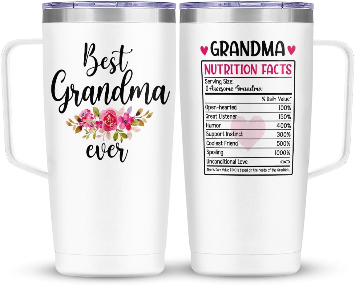 White Grandma Curved Tumbler with Handle 20oz