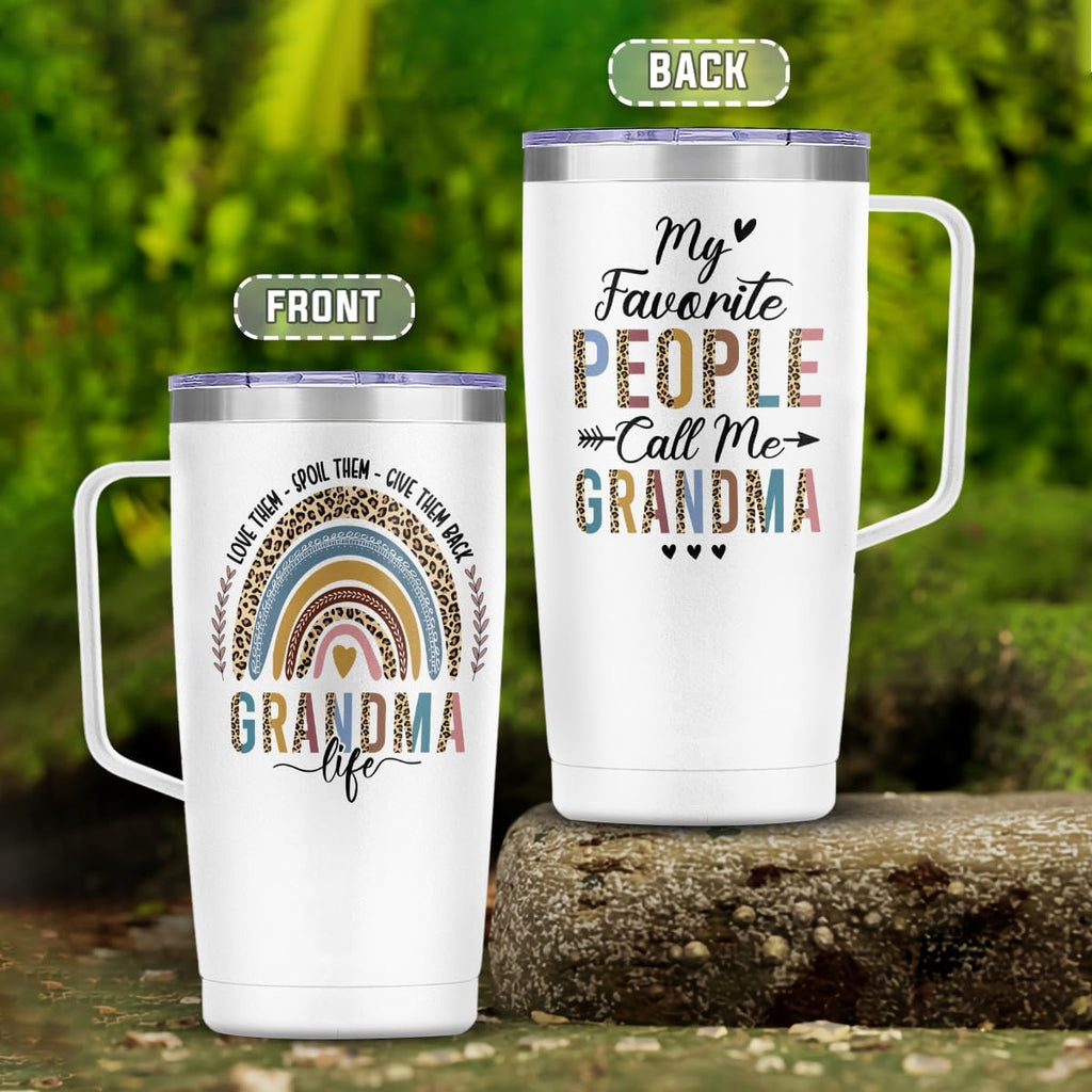 White Grandma Curved Tumbler with Handle 20oz