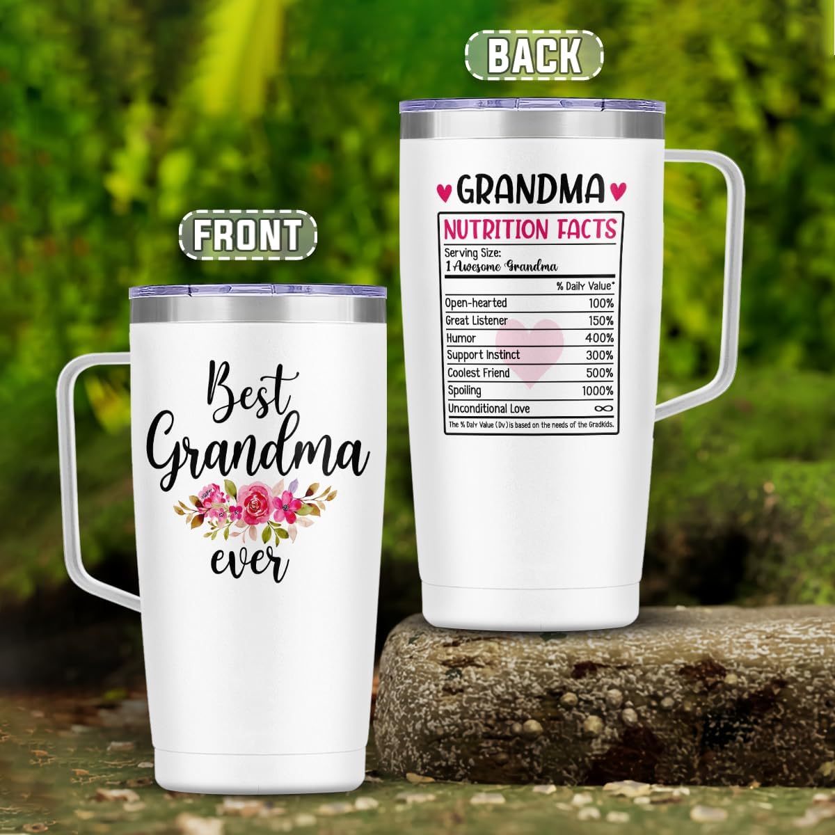 White Grandma Curved Tumbler with Handle 20oz
