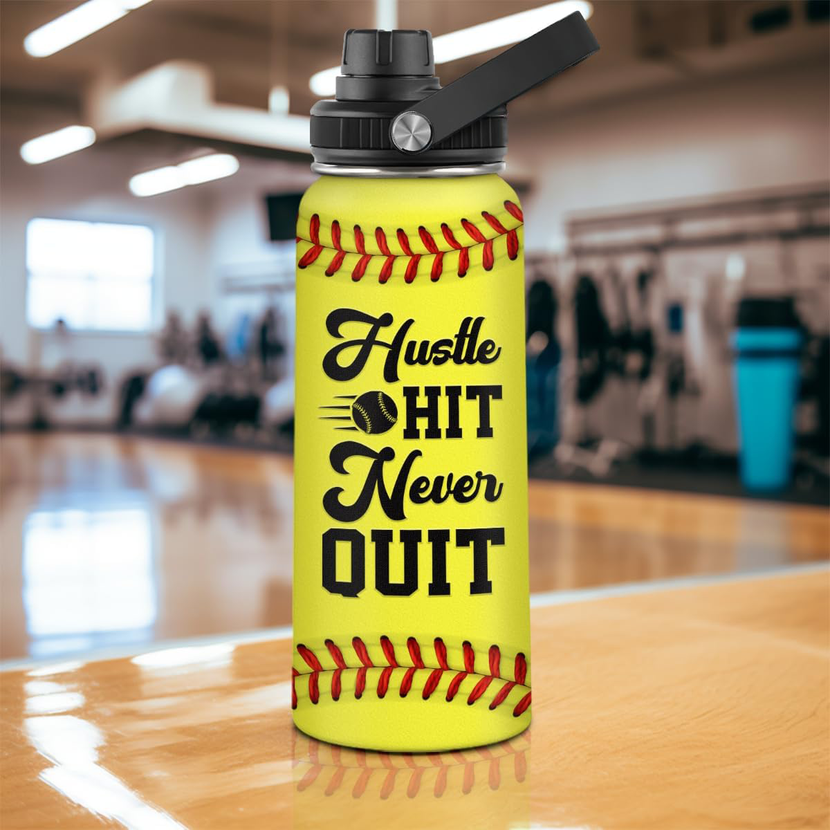 Yellow Softball Chug Lid Water Bottle 32oz