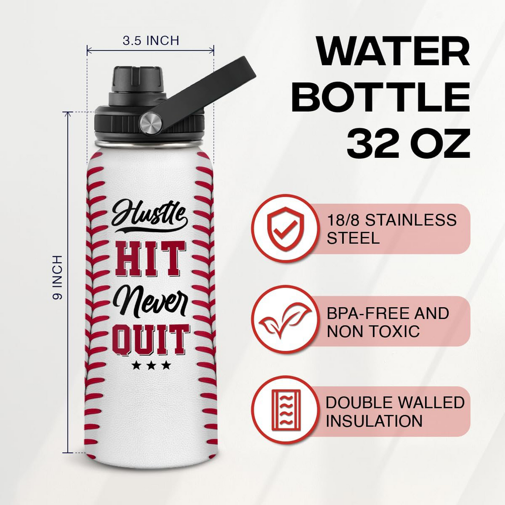 White Baseball Chug Lid Water Bottle 32oz
