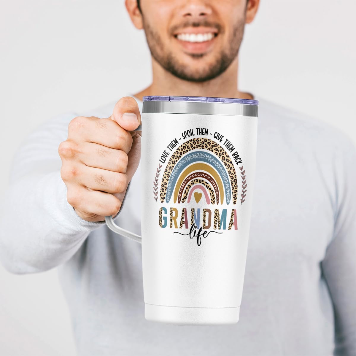 White Grandma Curved Tumbler with Handle 20oz