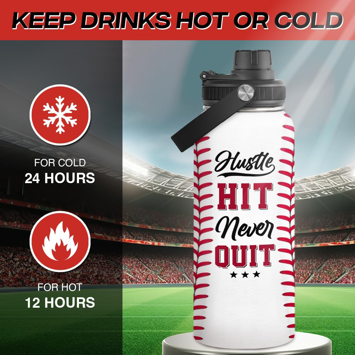 White Baseball Chug Lid Water Bottle 32oz