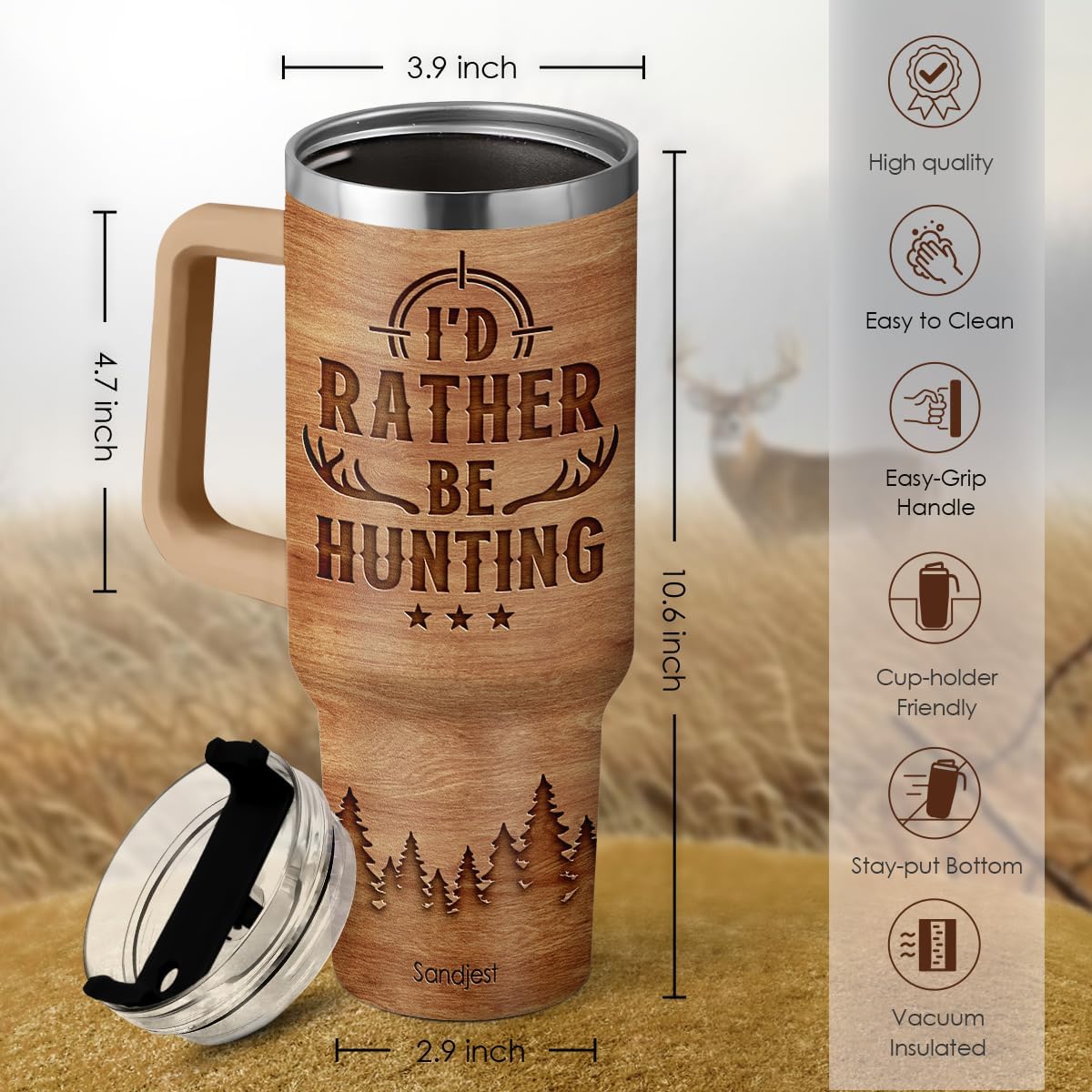 Brown Hunting Quencher Tumbler with Handle 40oz