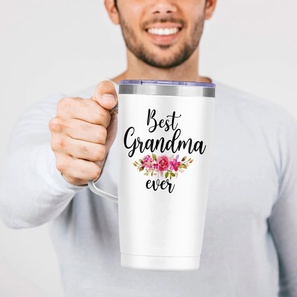 White Grandma Curved Tumbler with Handle 20oz