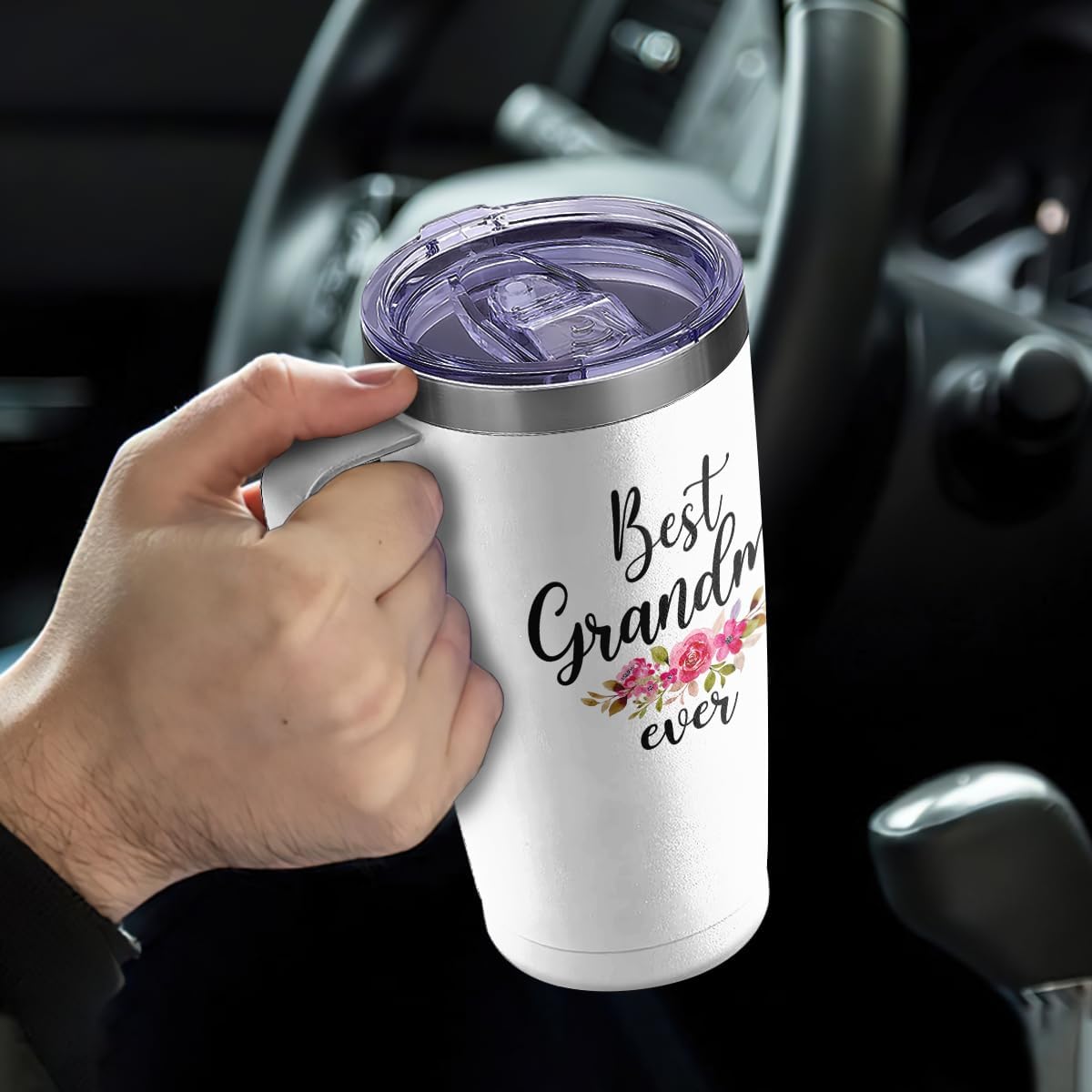 White Grandma Curved Tumbler with Handle 20oz