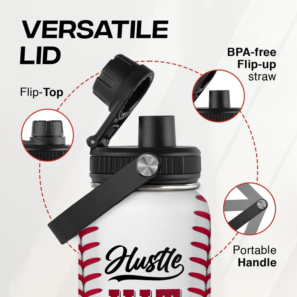 White Baseball Chug Lid Water Bottle 32oz