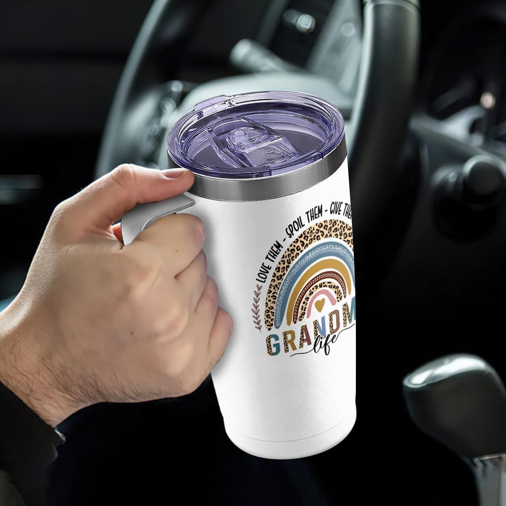 White Grandma Curved Tumbler with Handle 20oz