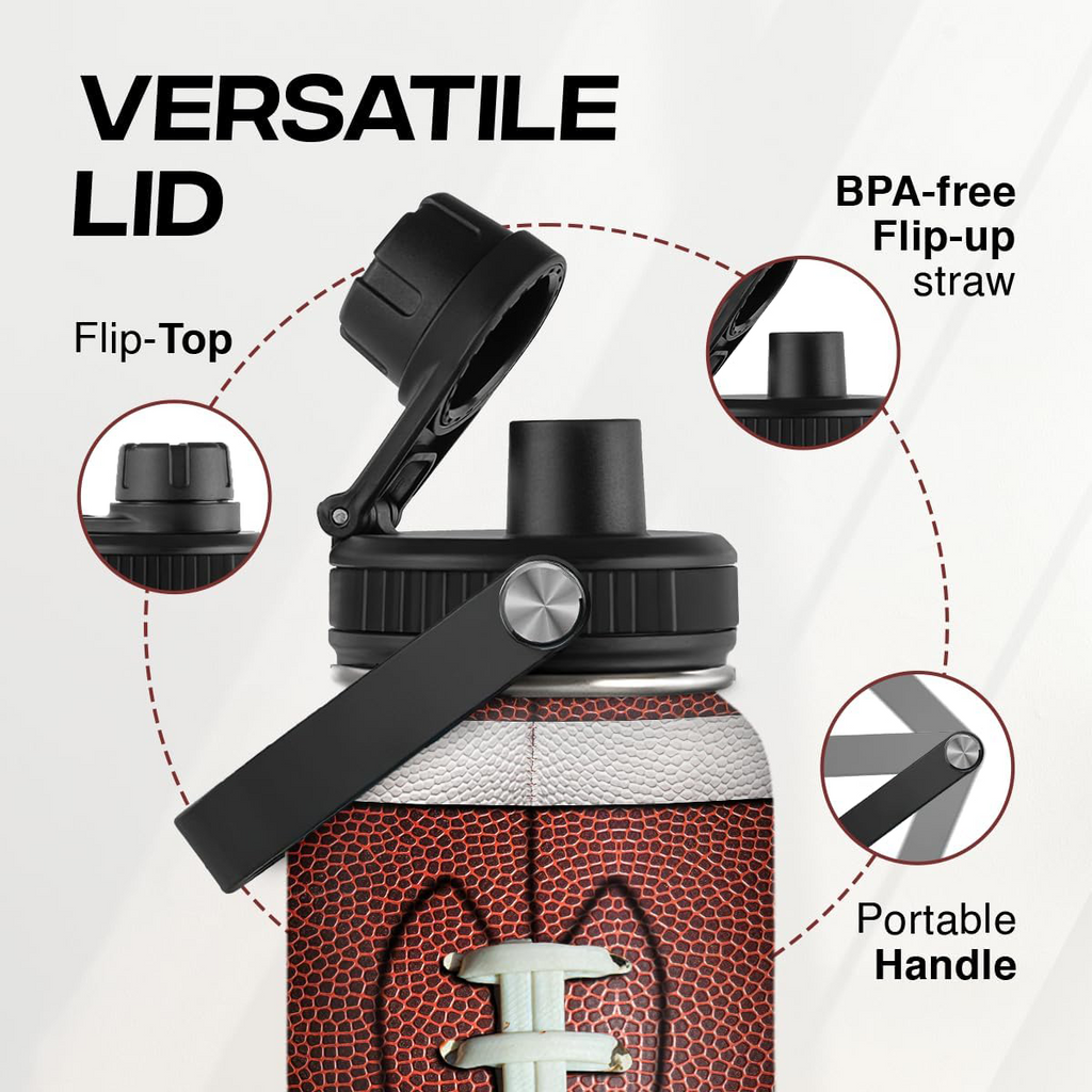Brown Football Chug Lid Water Bottle 32oz