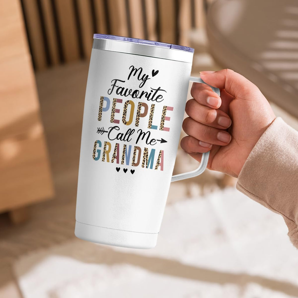 White Grandma Curved Tumbler with Handle 20oz