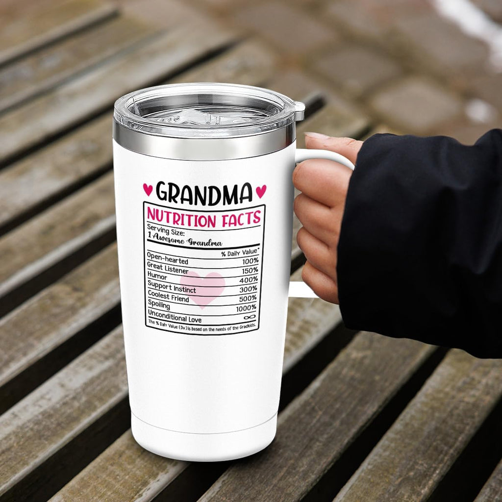 White Grandma Curved Tumbler with Handle 20oz