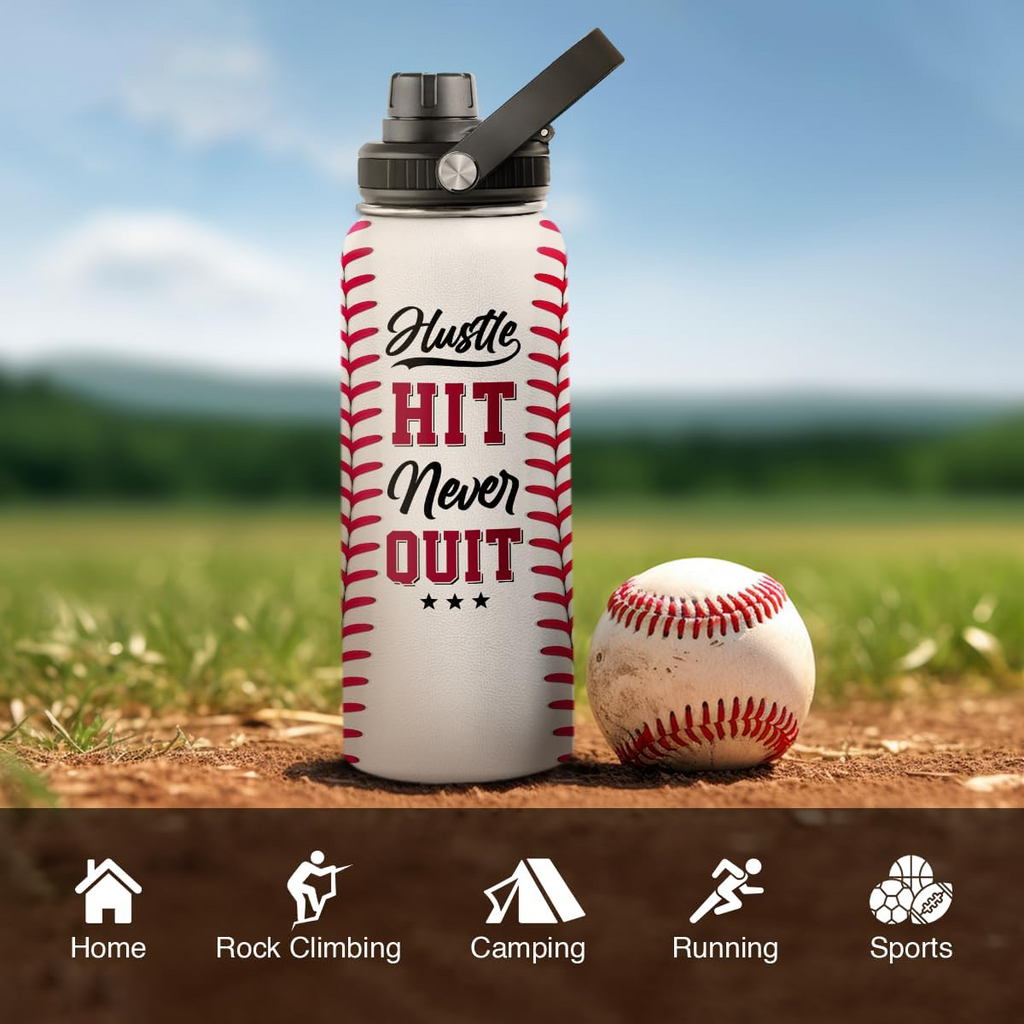 White Baseball Chug Lid Water Bottle 32oz