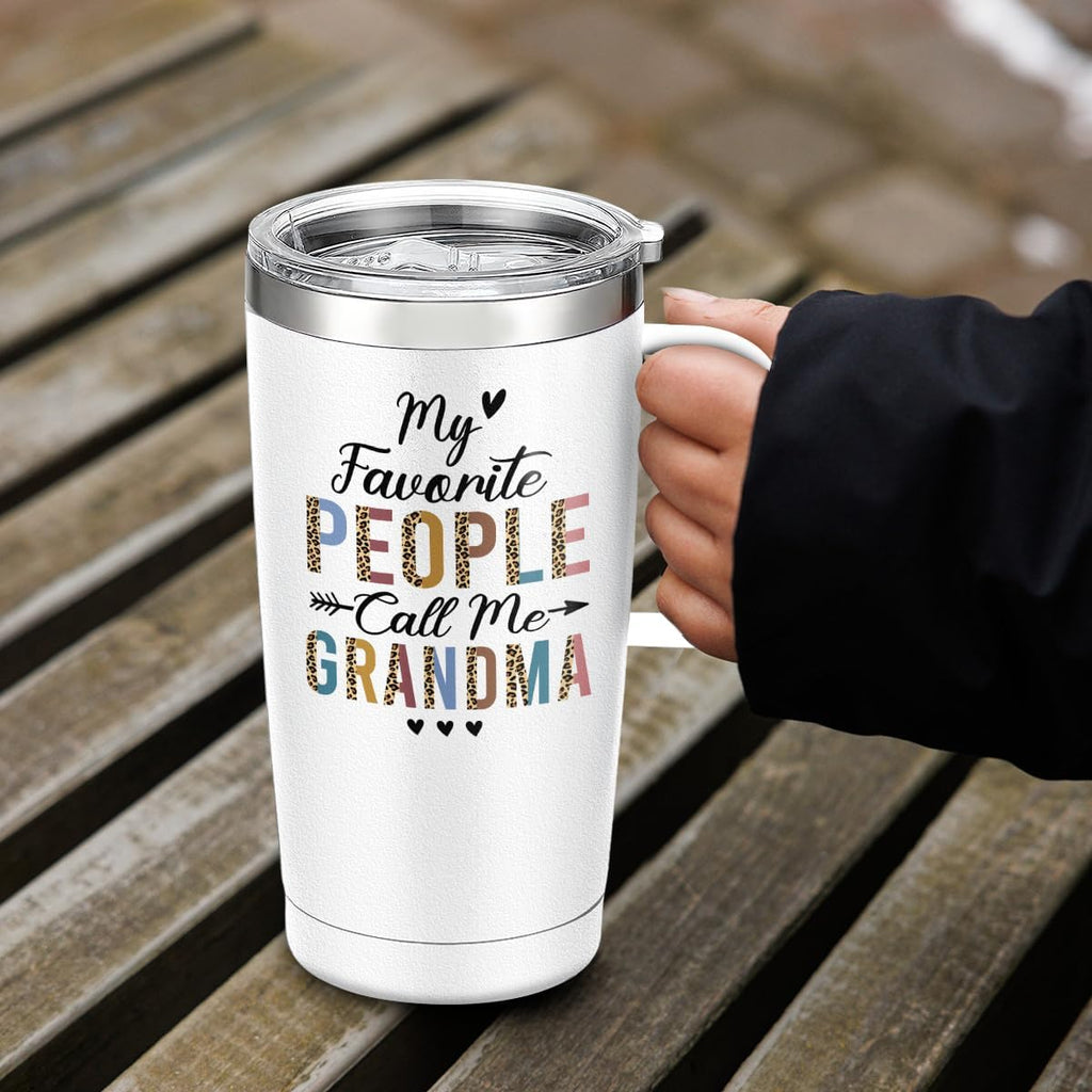 White Grandma Curved Tumbler with Handle 20oz