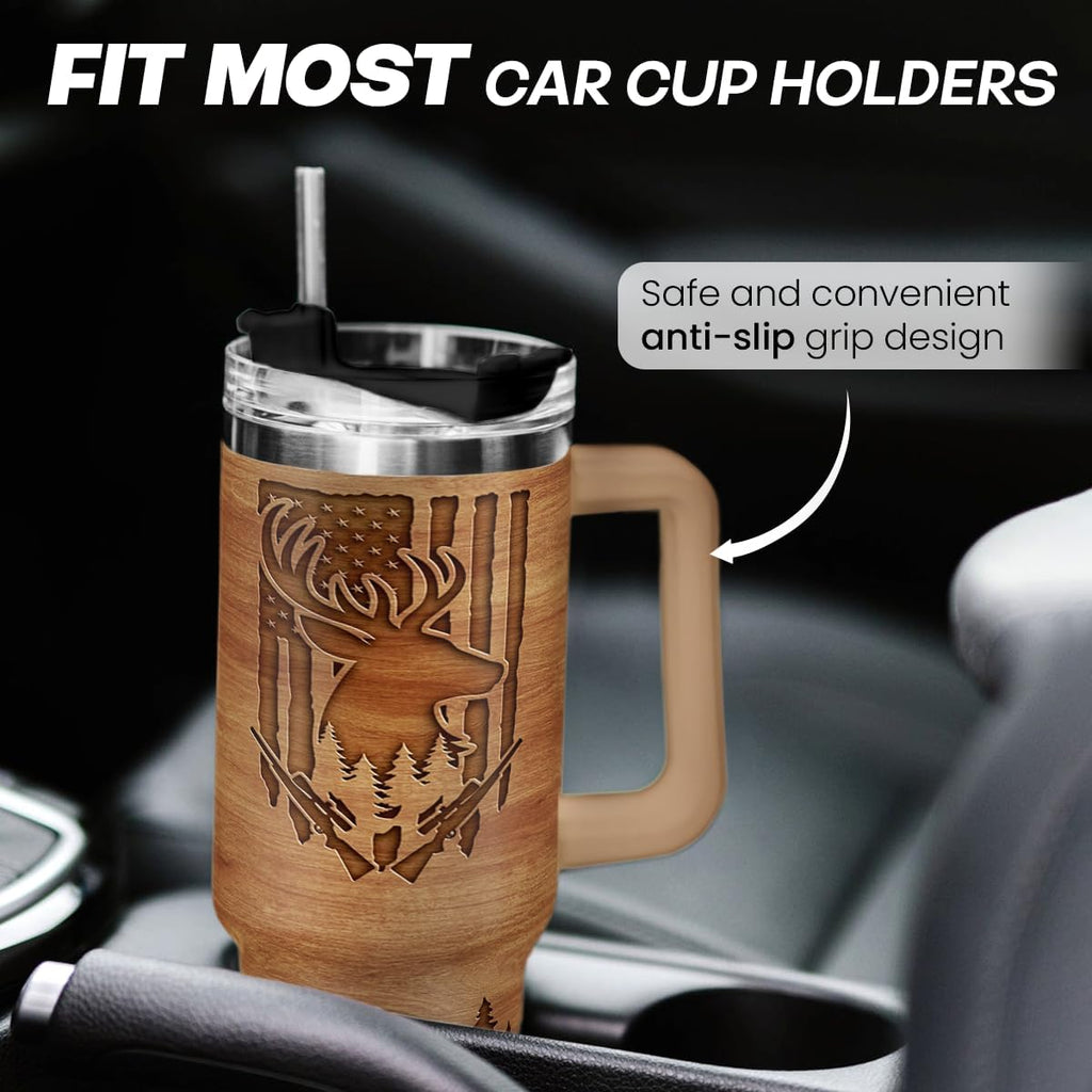 Brown Hunting Quencher Tumbler with Handle 40oz