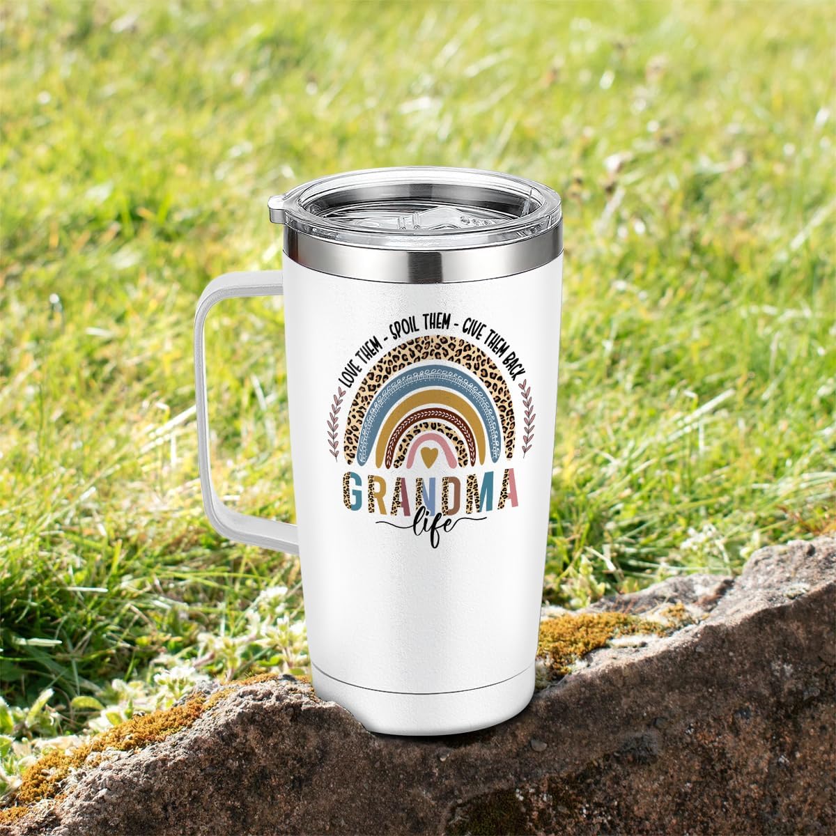 White Grandma Curved Tumbler with Handle 20oz