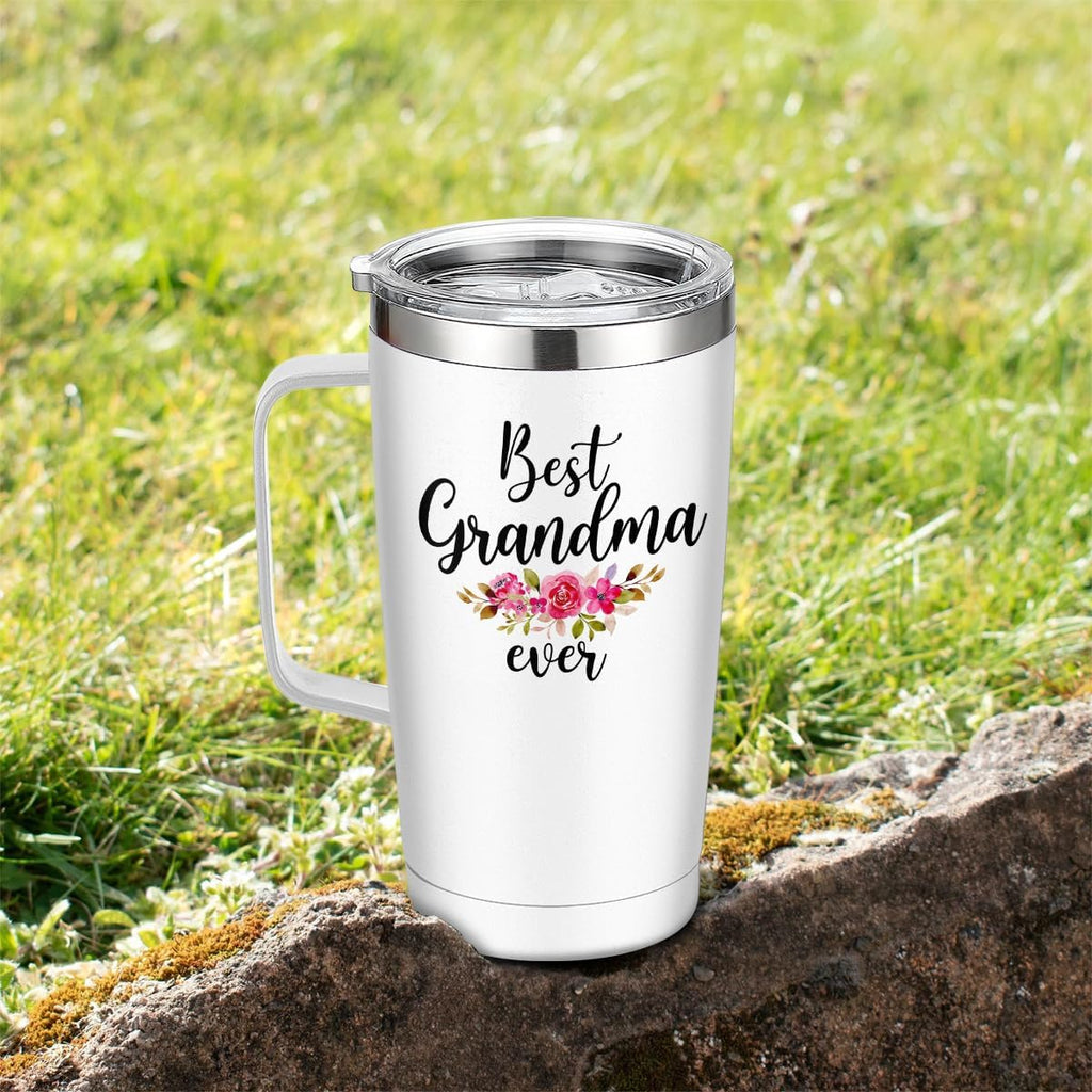 White Grandma Curved Tumbler with Handle 20oz
