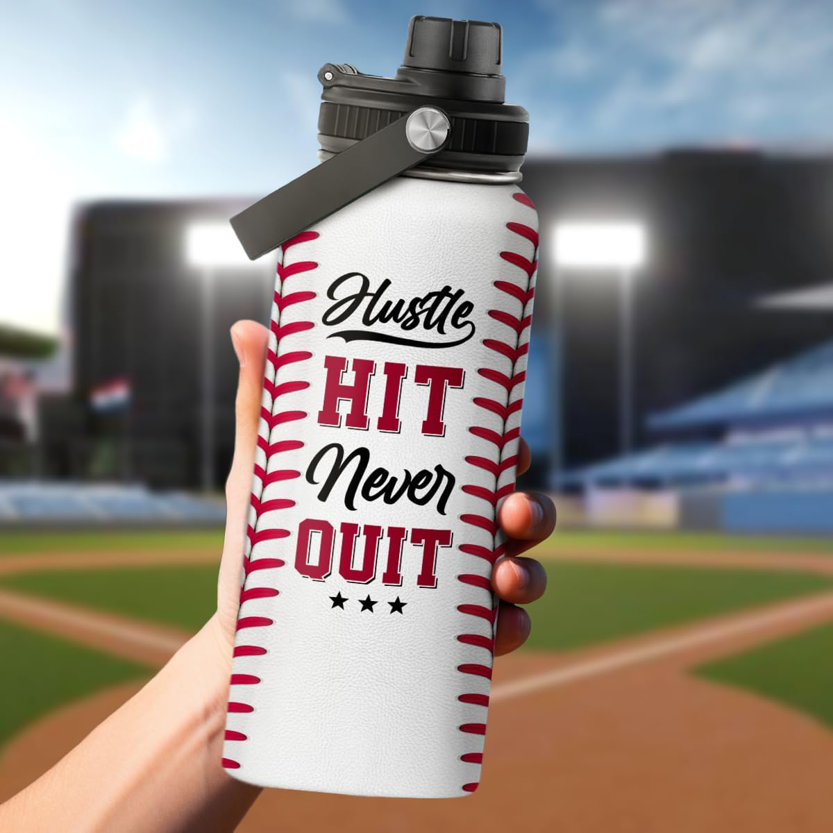 White Baseball Chug Lid Water Bottle 32oz